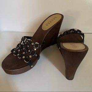 RALPH LAUREN Embellished Wooden Wedge Shoe